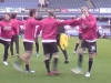 View from The Paddock away section - Man Utd players warming up - 2008-09