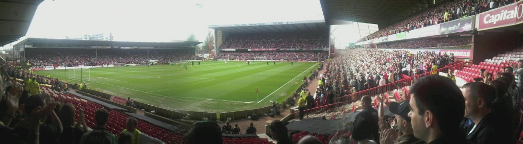 Panoramic shot of the City Ground the home of Nottingham Forest