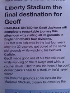 Extract from the Swansea Norwich programme Extract from the Swansea Norwich programme