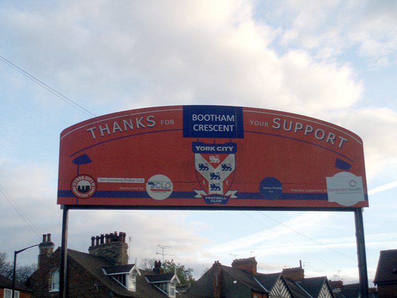 Thanks for your support sign at York City's Bootham Crescent, formerly Kitkat crescent