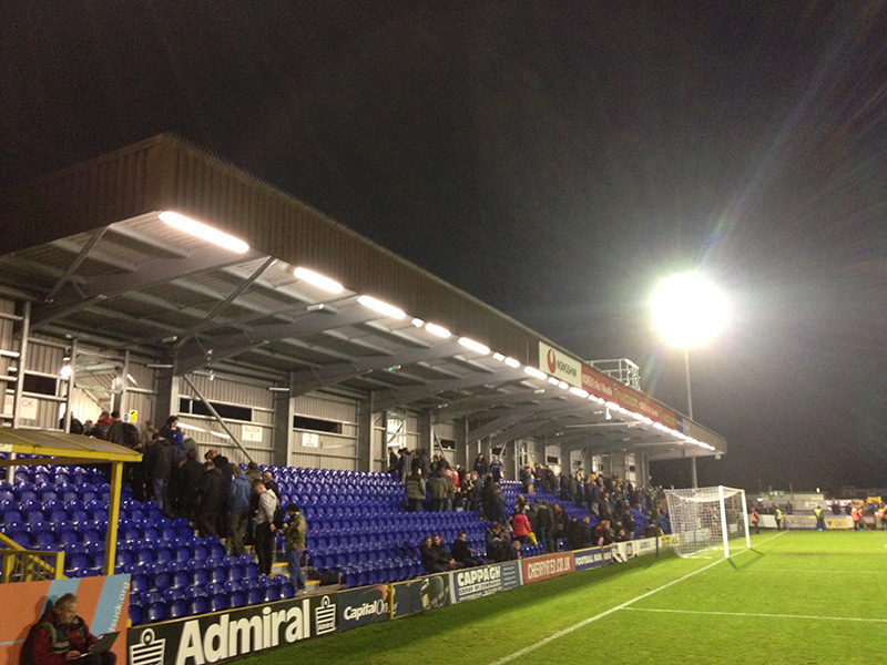 Behind the goal at AFC Wimbledon's ground Kingsmeadow