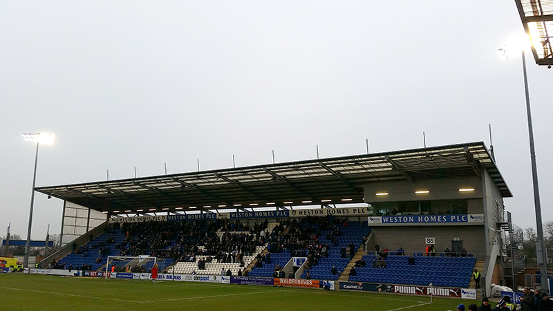 Stand behind the goal at the Weston Homes Community Stadium, Colchester