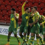 Notts County celebrate the winner in the johnstone's paint trophy tie at donaster