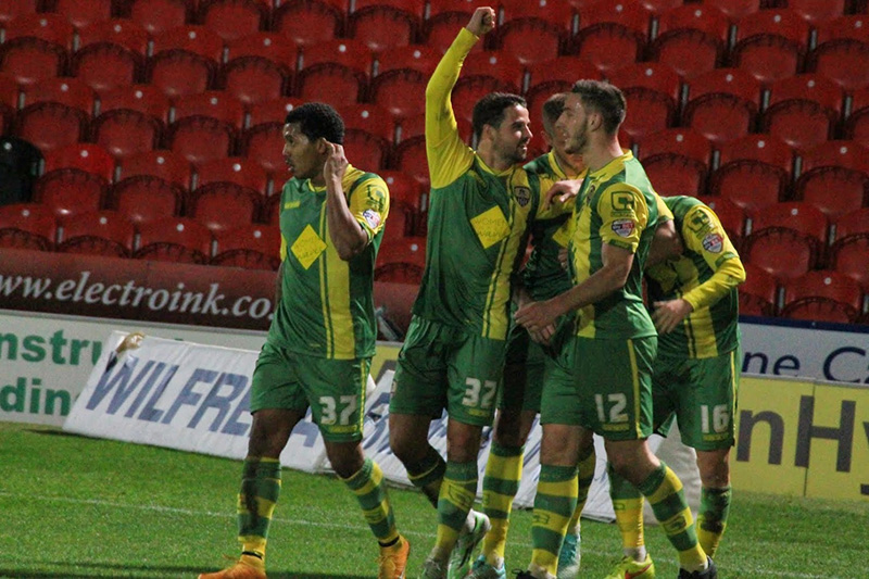 Notts County celebrate the winner in the johnstone's paint trophy tie at donaster