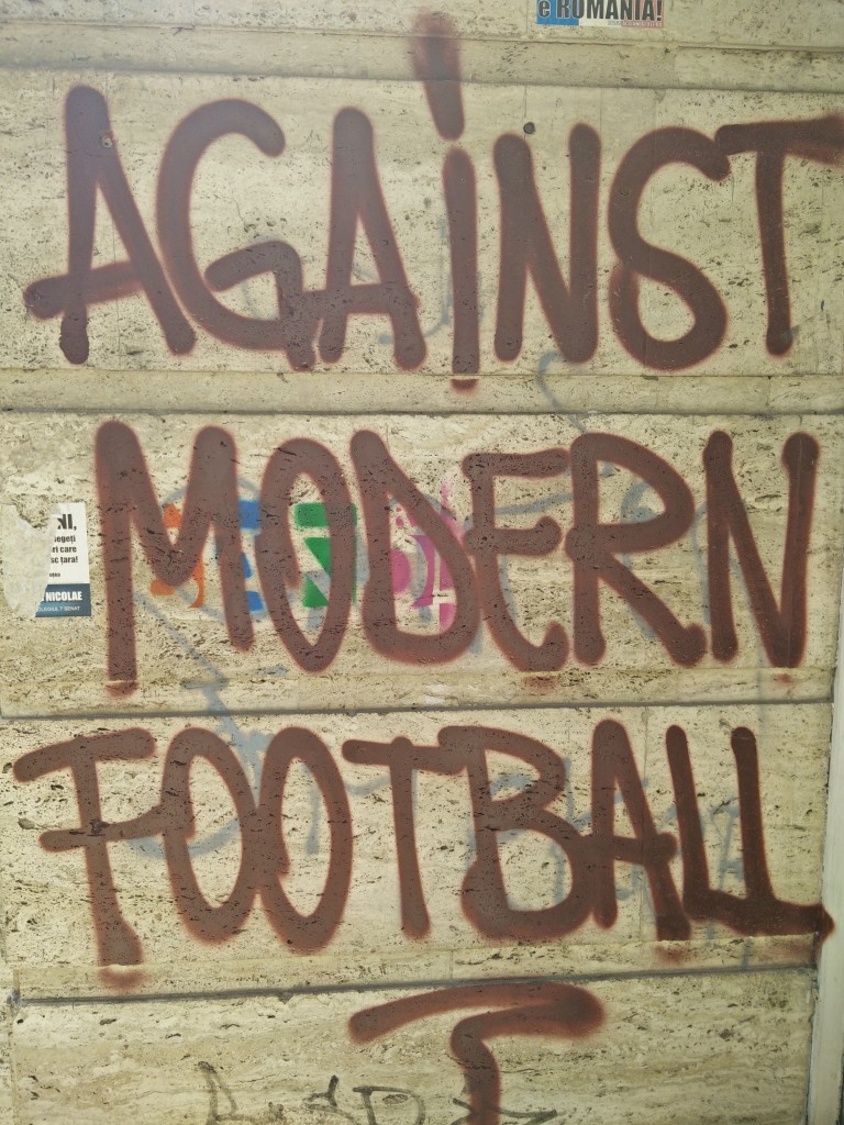 against modern football graffiti slogan.