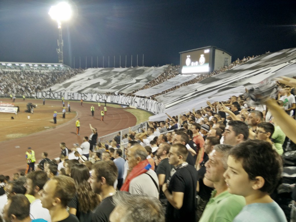 Large banners cover the South Tribune.