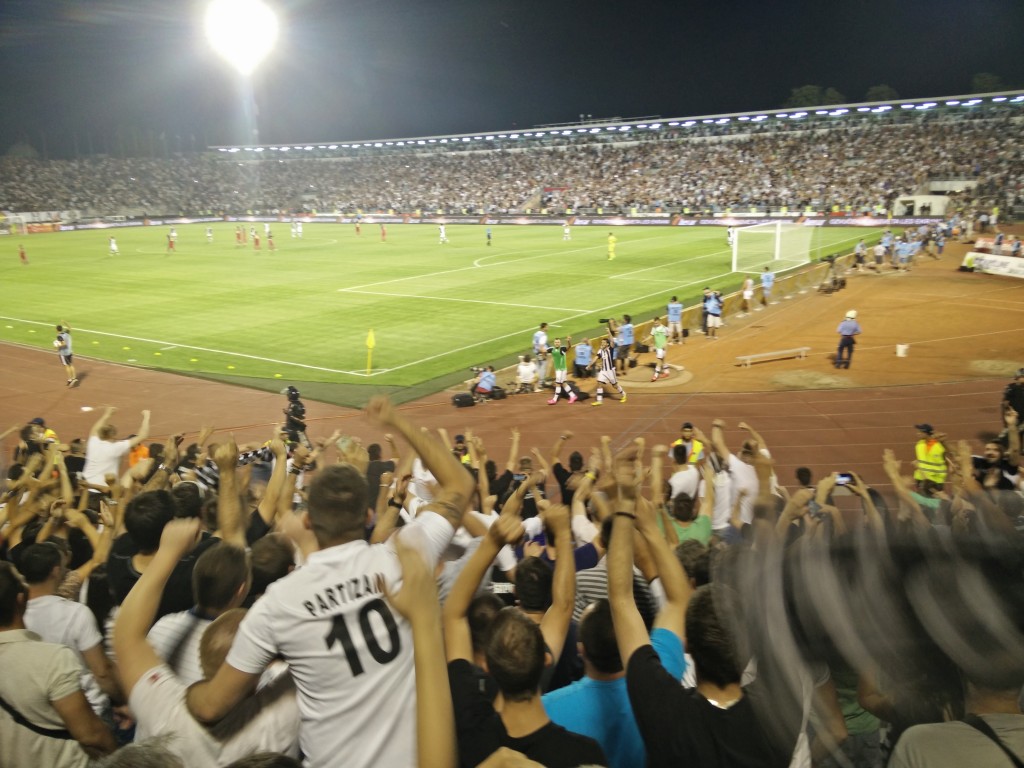 The Partizan stadium is relieved as the final whistle goes in this Champions League tie.