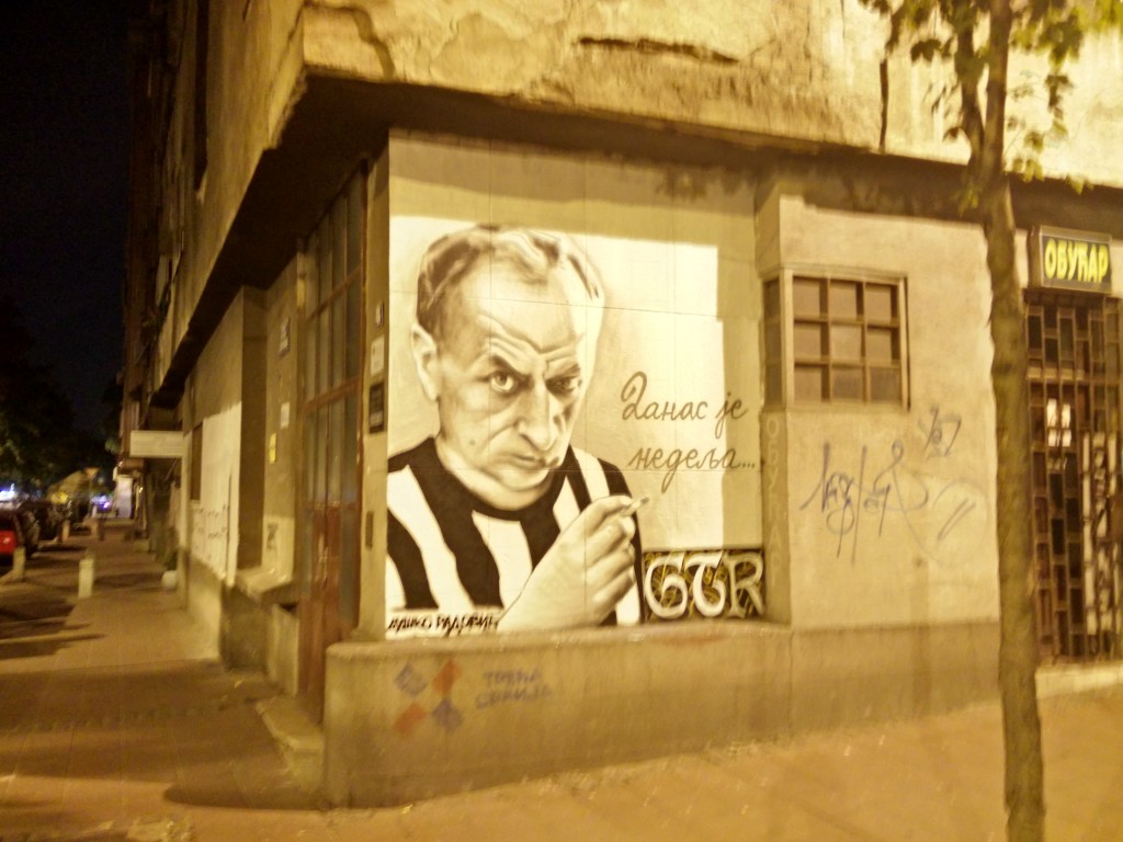 graffiti of a former player on the walls in Belgrade. Champions League.
