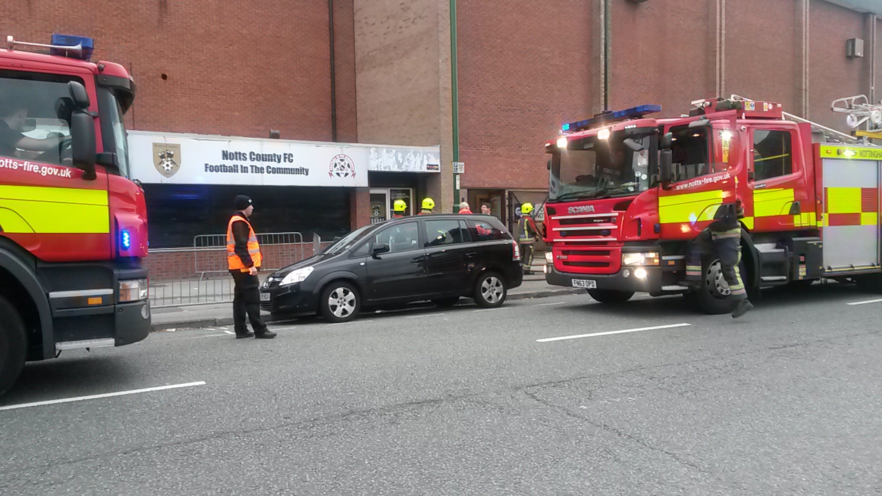 fire engines at notts county v yeovil town at meadow lane