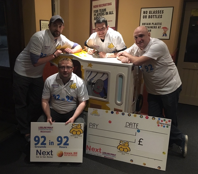 Andy Matthews, Dan Frost, Robbie Bruce and Andy Hunt fundraising 92 in 92 for children in need