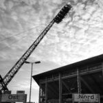 The iconic floodlights of the Ostseestadion.