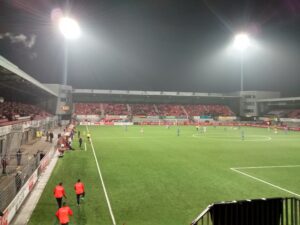 A view of De Geusselt with the floodlights dominating.