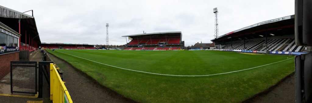 Panormic shot of Blundell Park the home of League 2 side Grimsby Town