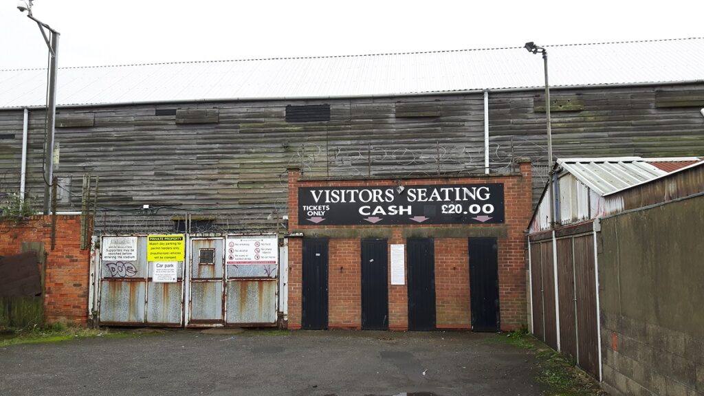 Visitors entrance at the back of the Main Stand at Blundell Park