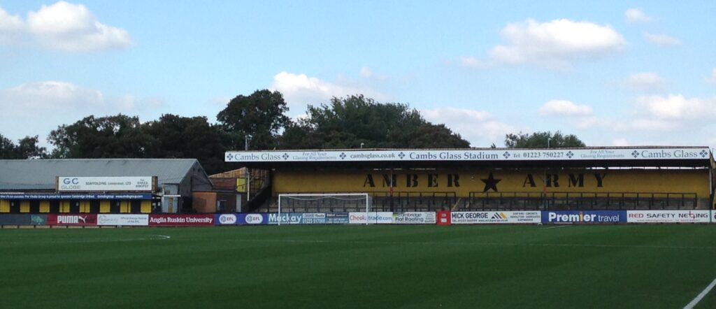 Amber Army, home terrace at the Abbey Stadium, Cambridge United