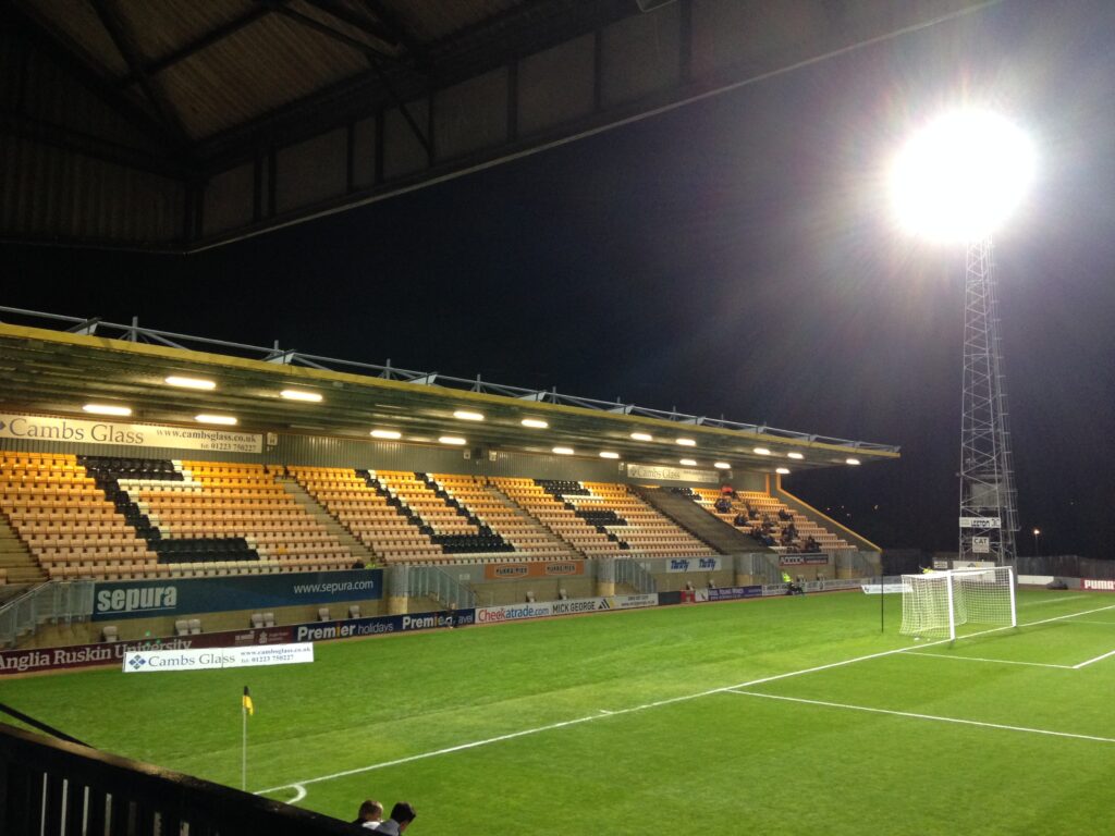 Away end at the Abbey Stadium home of Cambridge United