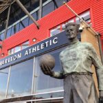 Sam Bartram statue outside the West Stand at the Valley Charlton
