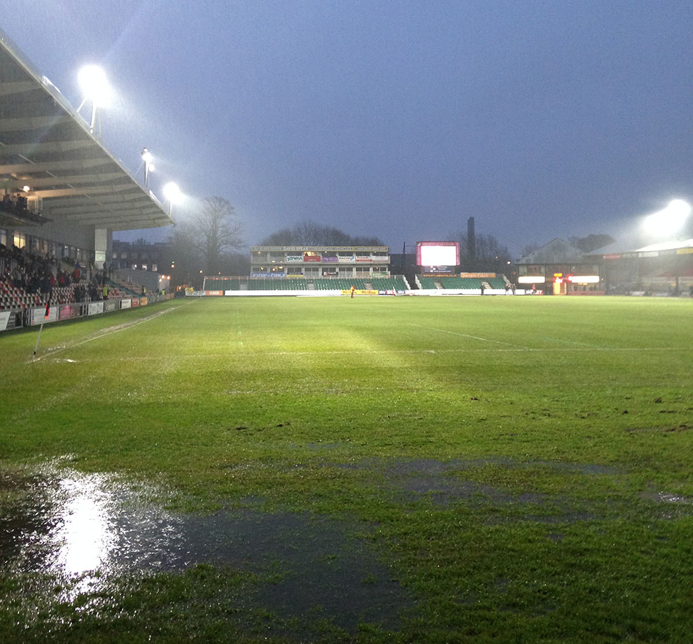 Waterlogged pitch at Rodney Parade Newport