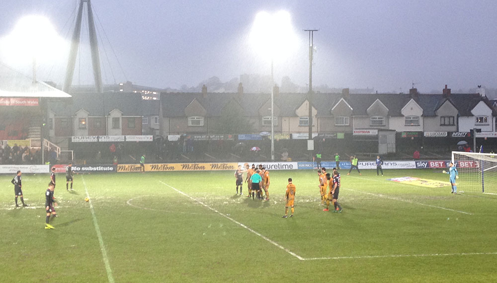 Newport County v Morecambe League 2, a match that was later abandoned