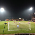 Billy Kee steps up to take a penalty for Accrington away at Mansfield