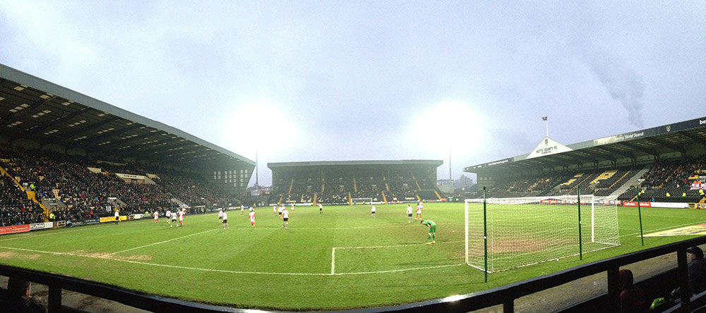 Panoramic photo of Meadow Lane during the game between Notts County and Cheltenham town in league 2