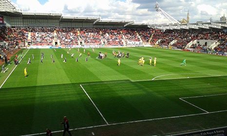 Players lining up Rotherham v Fulham at the New York Stadium