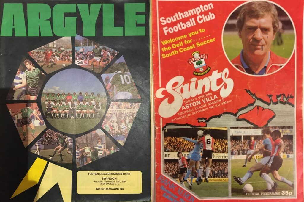 Plymouth Argyle and Southampton FC match day programmes from the 1980s