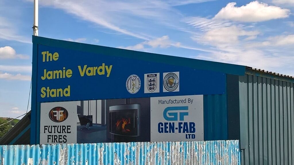 The Jamie Vardy Stand at the Look Local Stadium Stocksbridge Park Steels