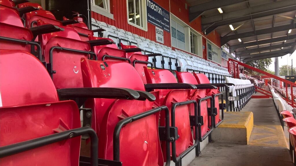 Seats at the Lamex Stadium the home of Stevenage FC