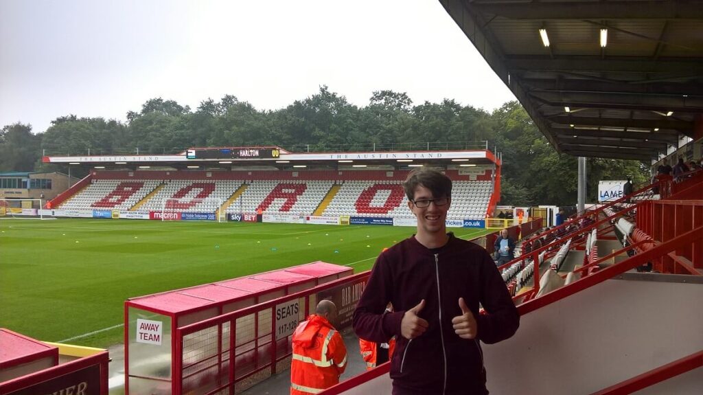 Blogger Josh Green gives the thumbs up at the Lamex Stadium
