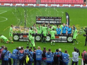 Forest Green Rovers celebrating their win to the football league at Wembley