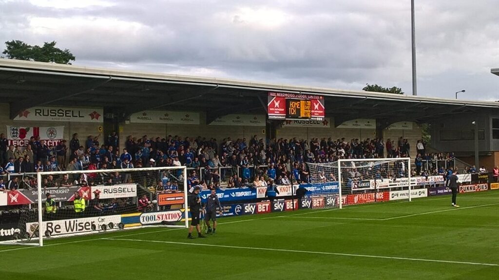 Leicester fans on the away terrace at Burton Albion's Pirelli Stadium