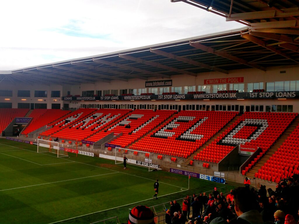 The Jimmy Armfield Stand at Bloomfield Road.