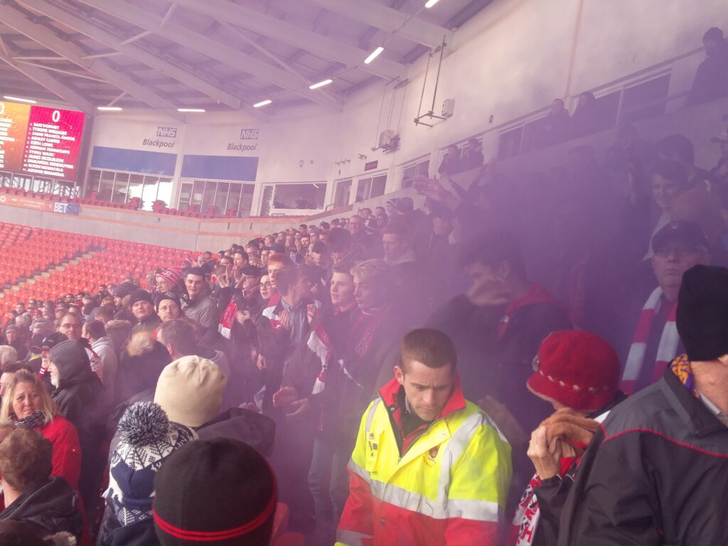 Kidderminster Harriers set several purple flares off at the start of the game.