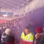 Kidderminster Harriers set several purple flares off at the start of the game.