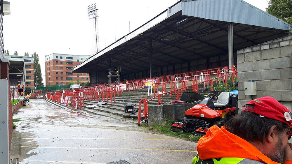 The old Kop at the Racecourse Ground Wrexham